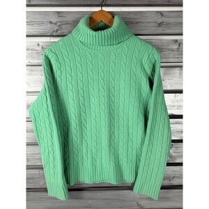 Jones New York Sweater Womens M Green Wool/Cashmere Cable Knit Turtleneck